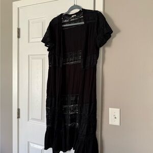 POL Black Lace Long Maxi Cardigan Coverup Halloween Whimsy Goth